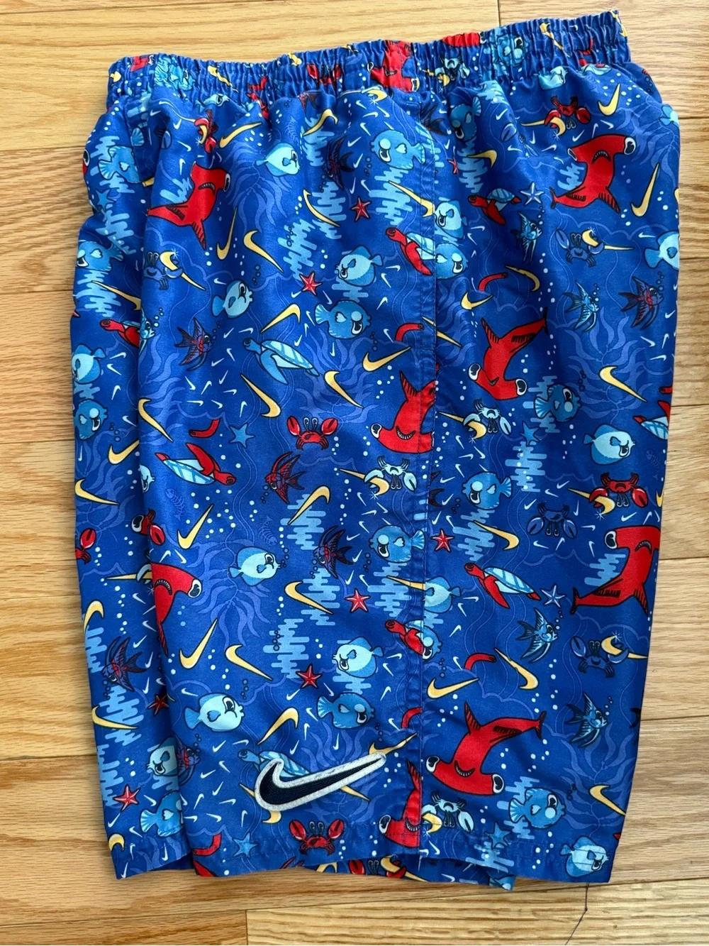 Nike fish crab swoosh blue colorful logo swim trunks YL